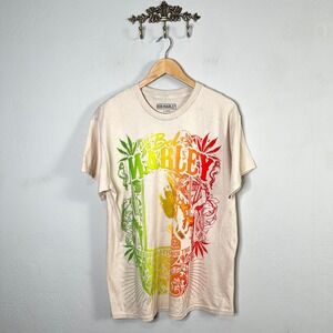 Bob Marley‎ Reggae Graphic T Shirt XLarge Beige Colorful Cotton Short Sleeve